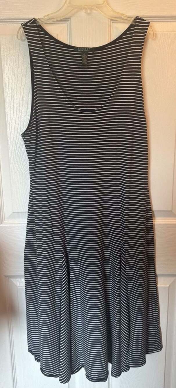 Lauren Ralph Lauren Striped Sleeveless Fit & Flare Dress Size L